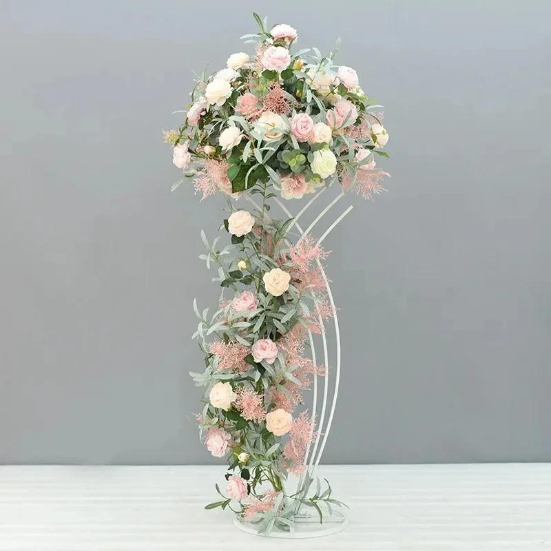 

4 PCS Flower Vase Floor Vases Column Stand Metal Road Lead Wedding Centerpiece Geometric Pot Table Rack For Home Event Decor