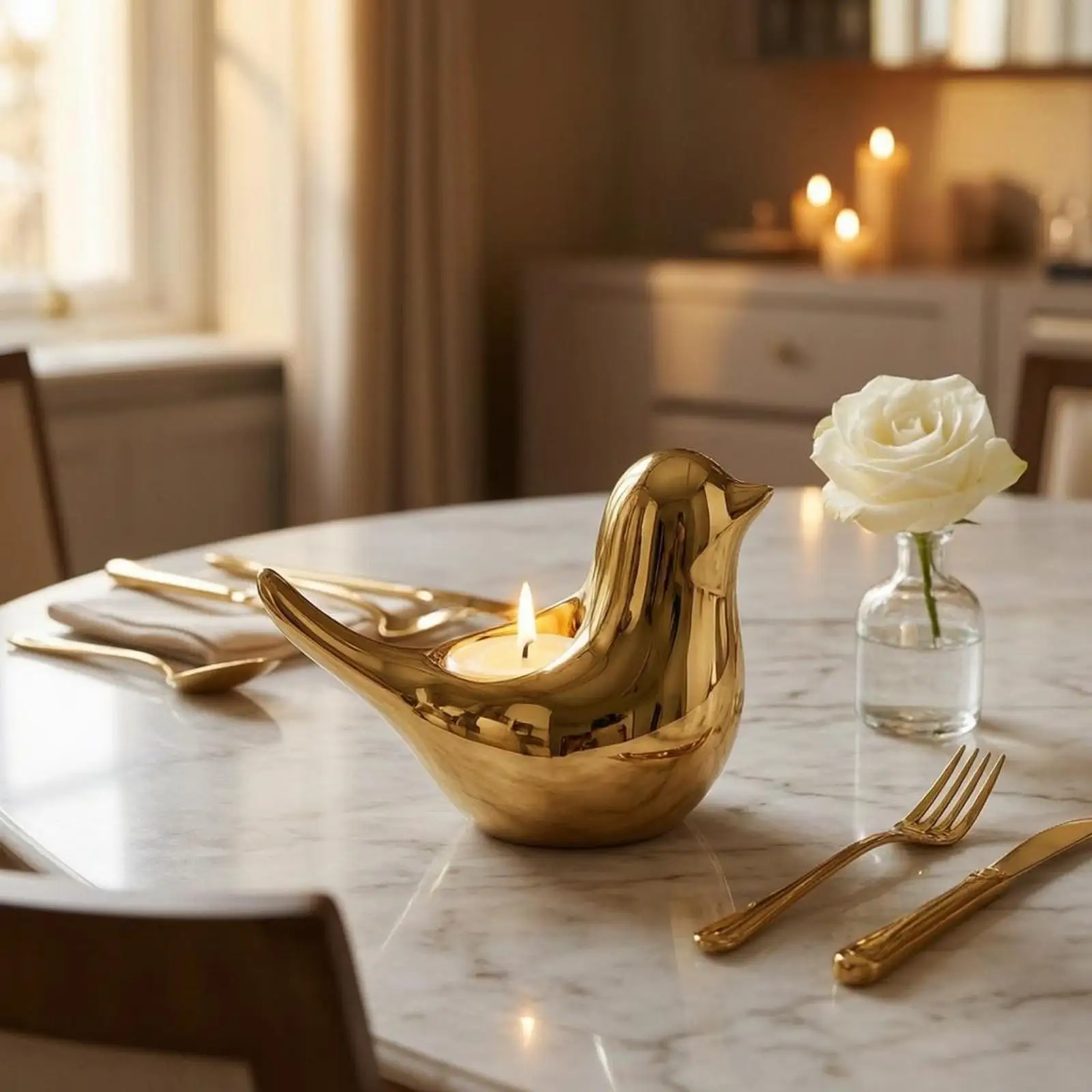 Bird-Shaped Candle Holder Compact Mirror Finish Candle Holder Decorative for