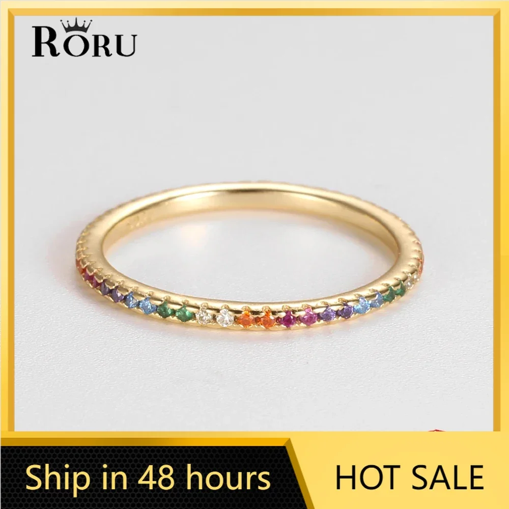 RORU S925 Sterling Silver 18k Gold Plated Colorful Zircon Stone Diamond Stackable Rings for Women Fine Jewelry 2022 Wholesales