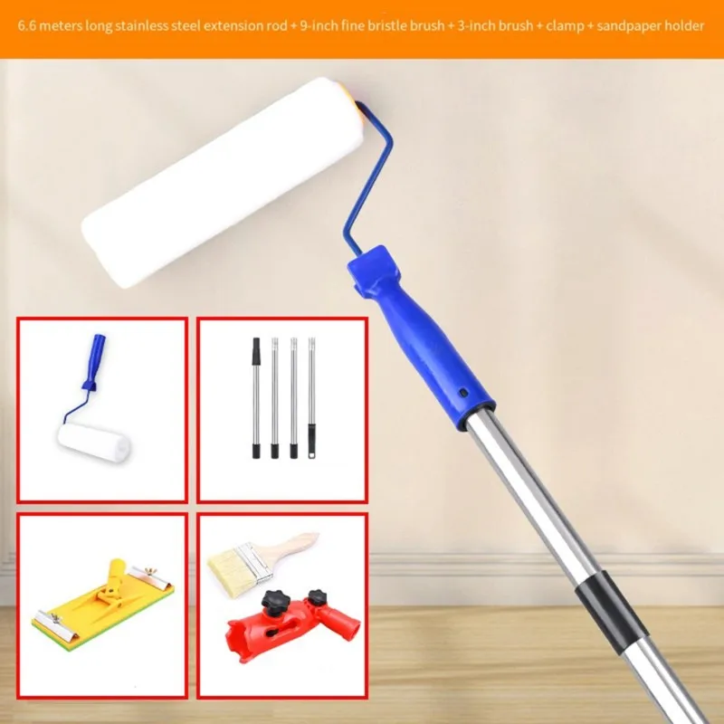 AB66-Adjustable Telescopic Extension Pole Kit Stainless Steel Paint Roller Brush Handle Durable High Reach For Wall Ceiling