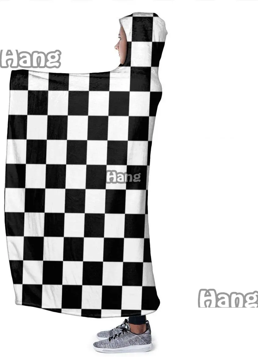 Black White Race Checkered Flag Hoodie Blanket Wearable Throw Blankets for Couch Blanket Hooded for Baby Kids Men Women