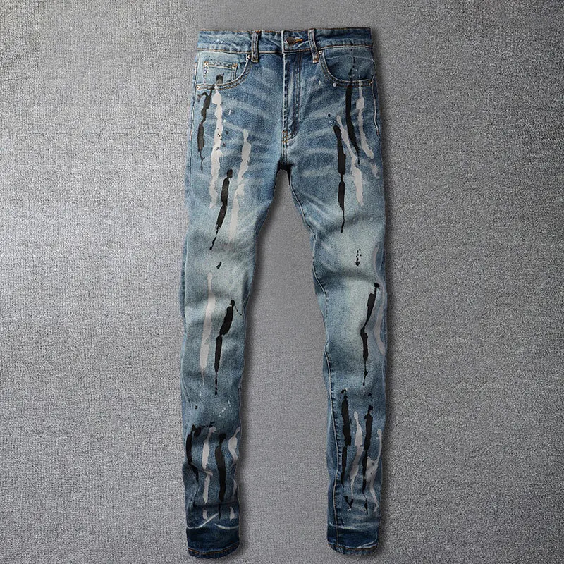 

Men Trousers Pantalon Homme Streetwear Jean Noir Homme Jeans Hole Ripped Denim Jean Splash Ink Jean Masculino Men Jeans Skinny