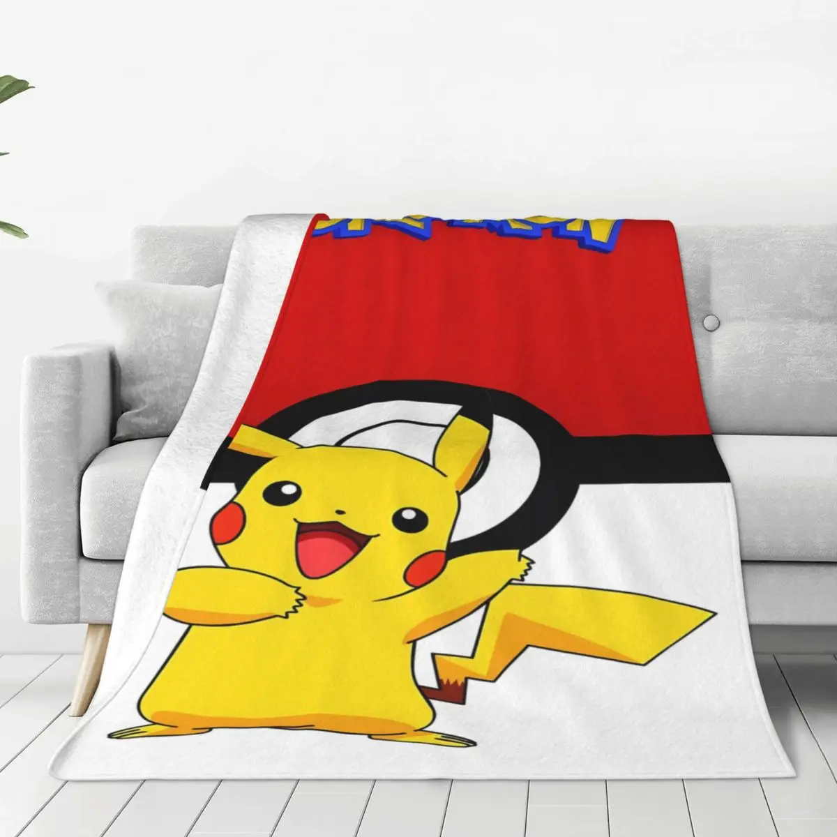 Poke-mon Pikachu Soft Warm Blanket Decorative Plush Throw Blanket Street Trend Living Room Flannel Bedspread Sofa Bed Cover