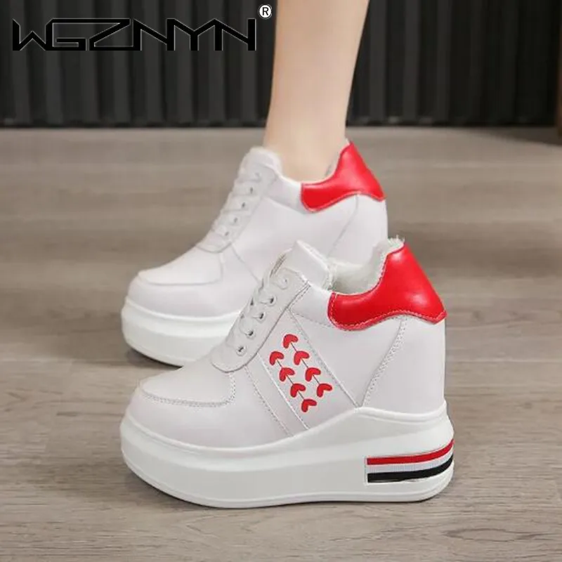 Fashion Women\'s Vulcanize Shoes Platform Casual Sneakers Increased Fashion Comfort Ladies High Heels White Sneakers Size 34-39