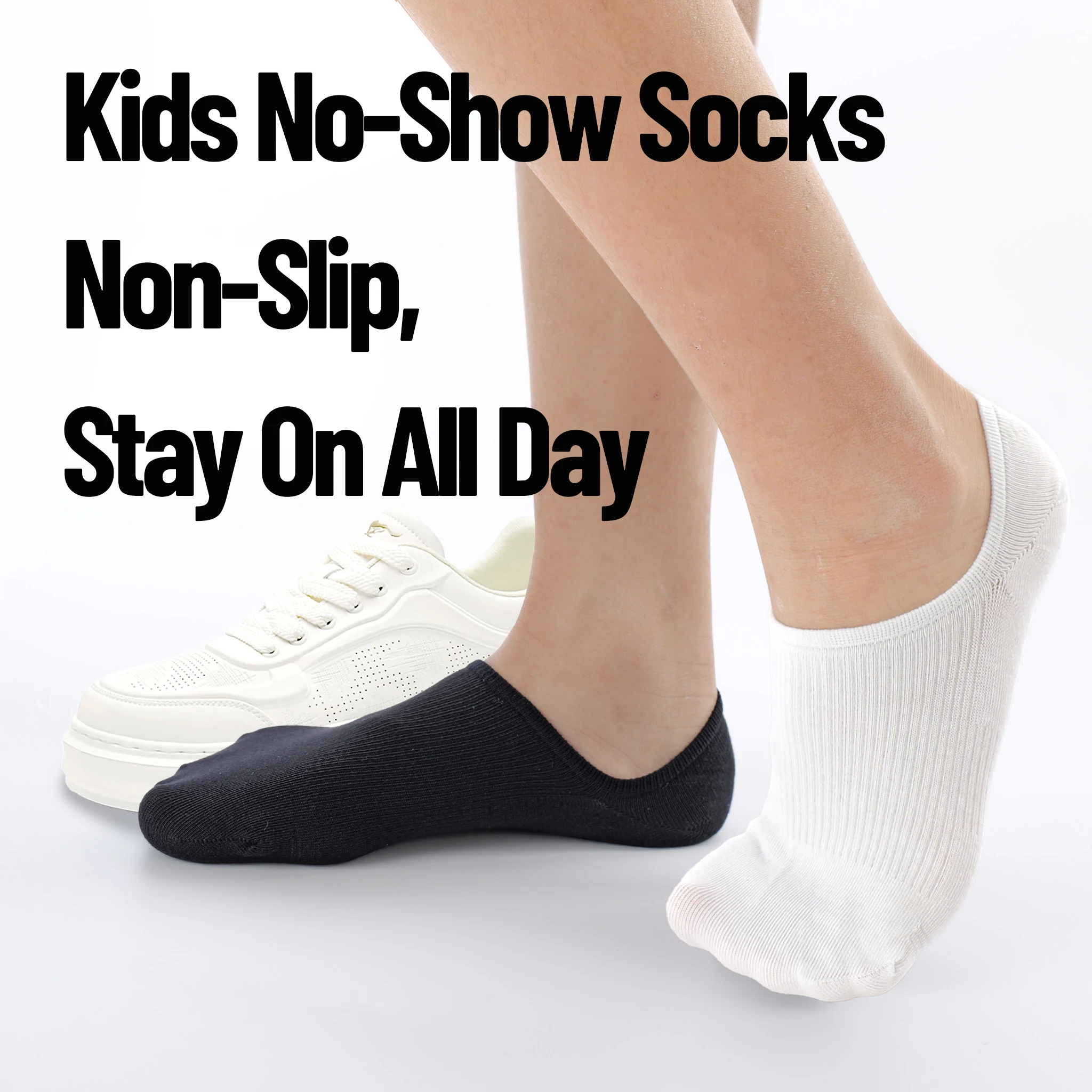 Kids Cotton No Show Socks Seamless Toe Non-Fluorescent Anti-Slip Silicone Grips Hypoallergenic Sensitive Skin Boys Girls School
