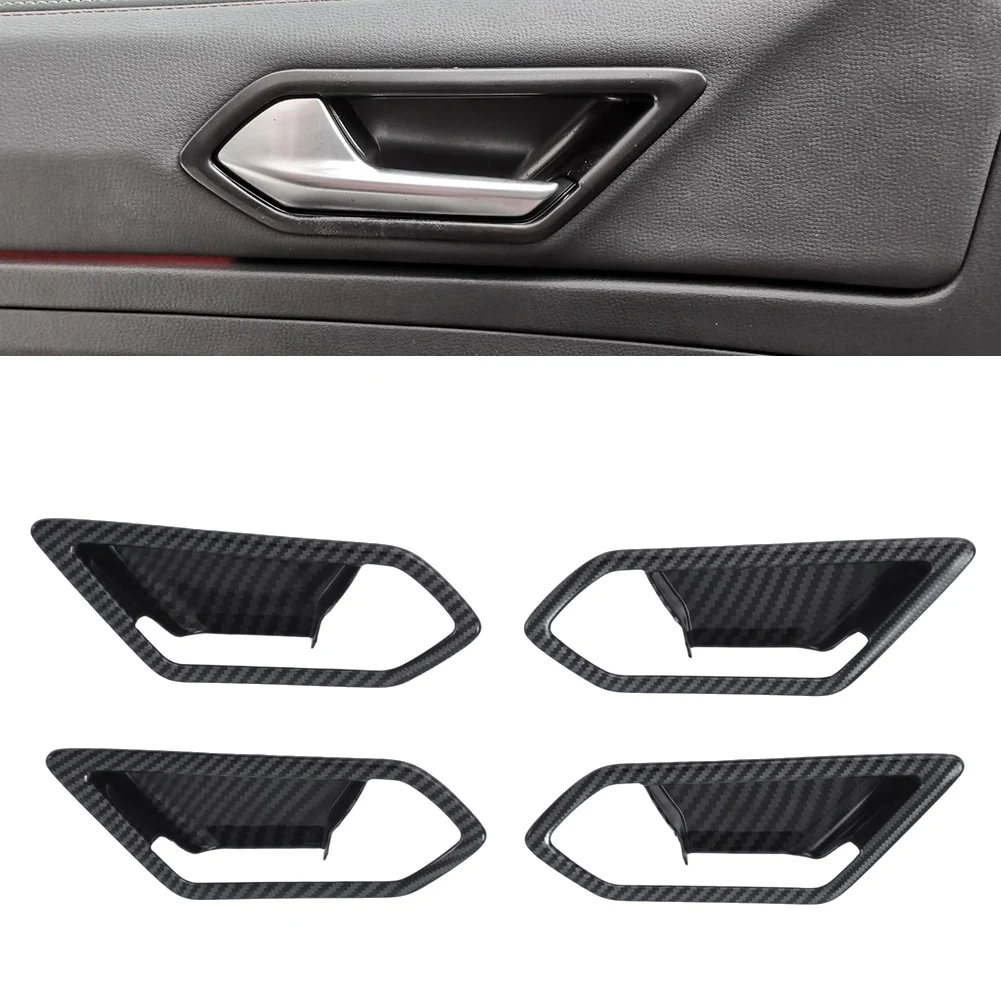 4Pcs Carbon Fiber Car Ineer Door Handle Bowl Cover Trim for ID.4X ID4X 2022