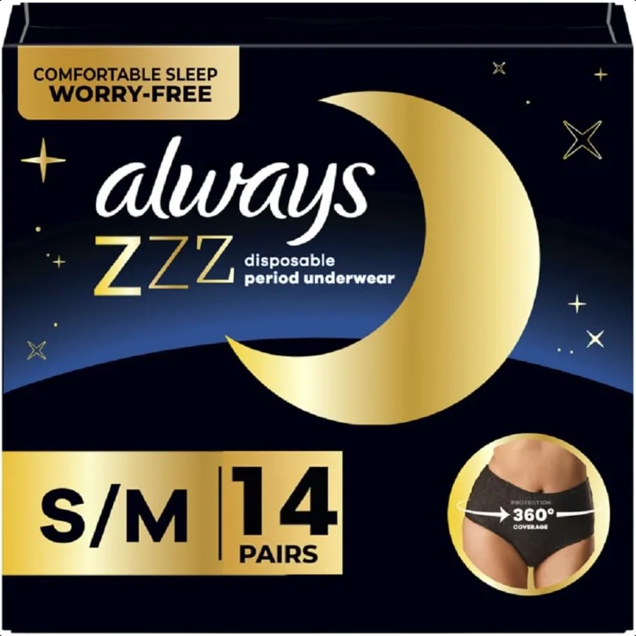 

Always ZZZs Overnight Period Underwear for Women Size S M Black Period Panties Leakproof 7 Count Pack of 2 14 Count Total