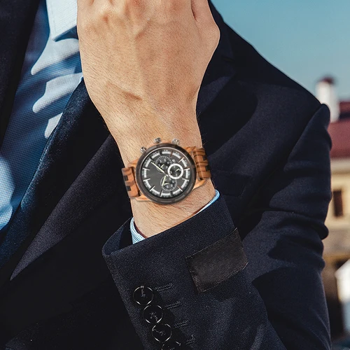 Imagen 2 del producto Reloj de madera de lujo para hombre, cronógrafo militar, de cuarzo, envío directo