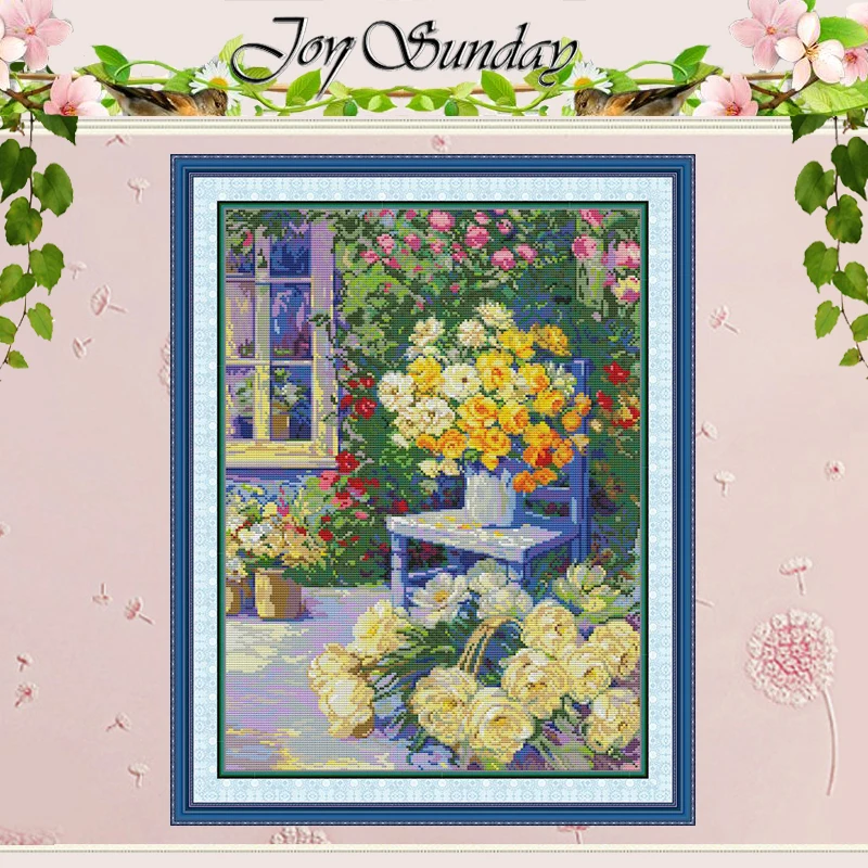 

Rose Garden Patterns Counted DMC Cross Stitch Set DIY 11CT 14CT 16CT Stamped Cross-stitch Kit Embroidery Needlework Home Decor