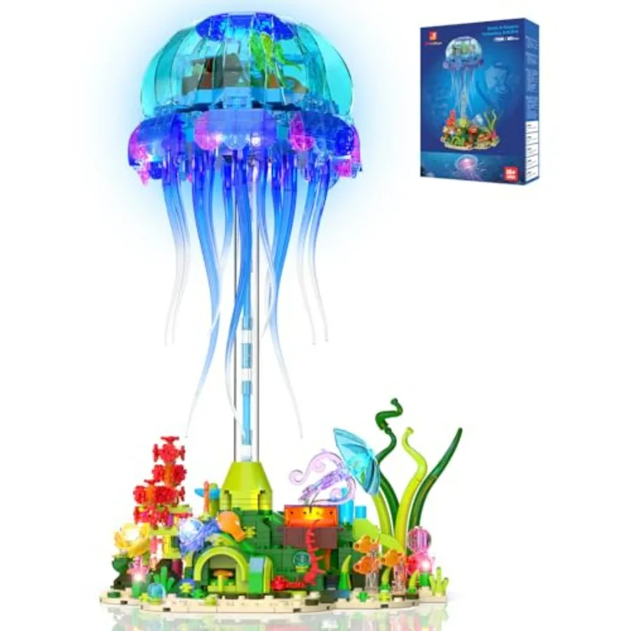 

Jellyfish Building Set with LED Lights Ocean Animal Collection Toy Floating Jellyfish Lamp Sea Creature Display for Adults Home