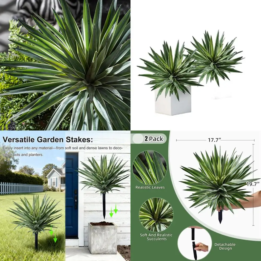 Indoor/Outdoor Artificial Agave Plants, 16-Inch, 2 Pack White, Realistic Greenery for Home and Garden Decor