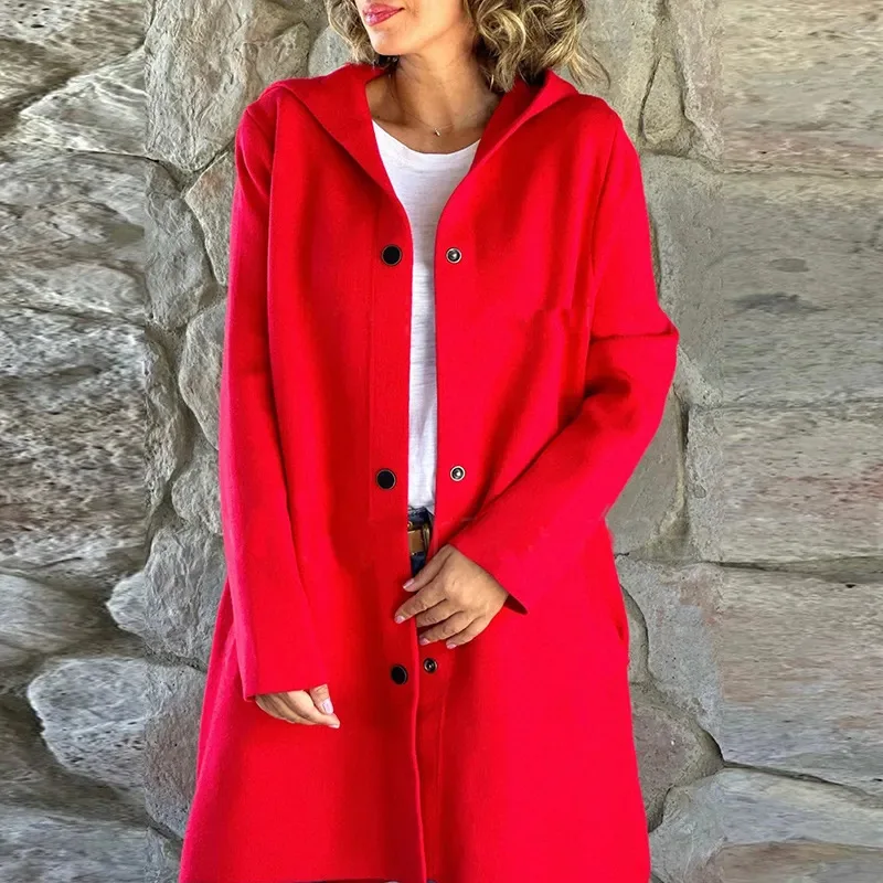 

2025 Autumn And Winter New Womens Solid Color Long Sleeve Fashionable Jacket For Women's Loose Hooded Pocket Elegant Long Jacket