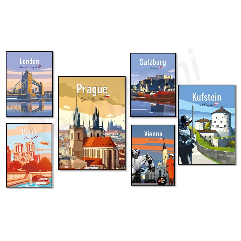 Croatia, Frauenkirche an der Tyne, Hallstatt, Salzburg Austria, Sydney, Ramsau Germany, Vienna, London, Tuscany travel posters