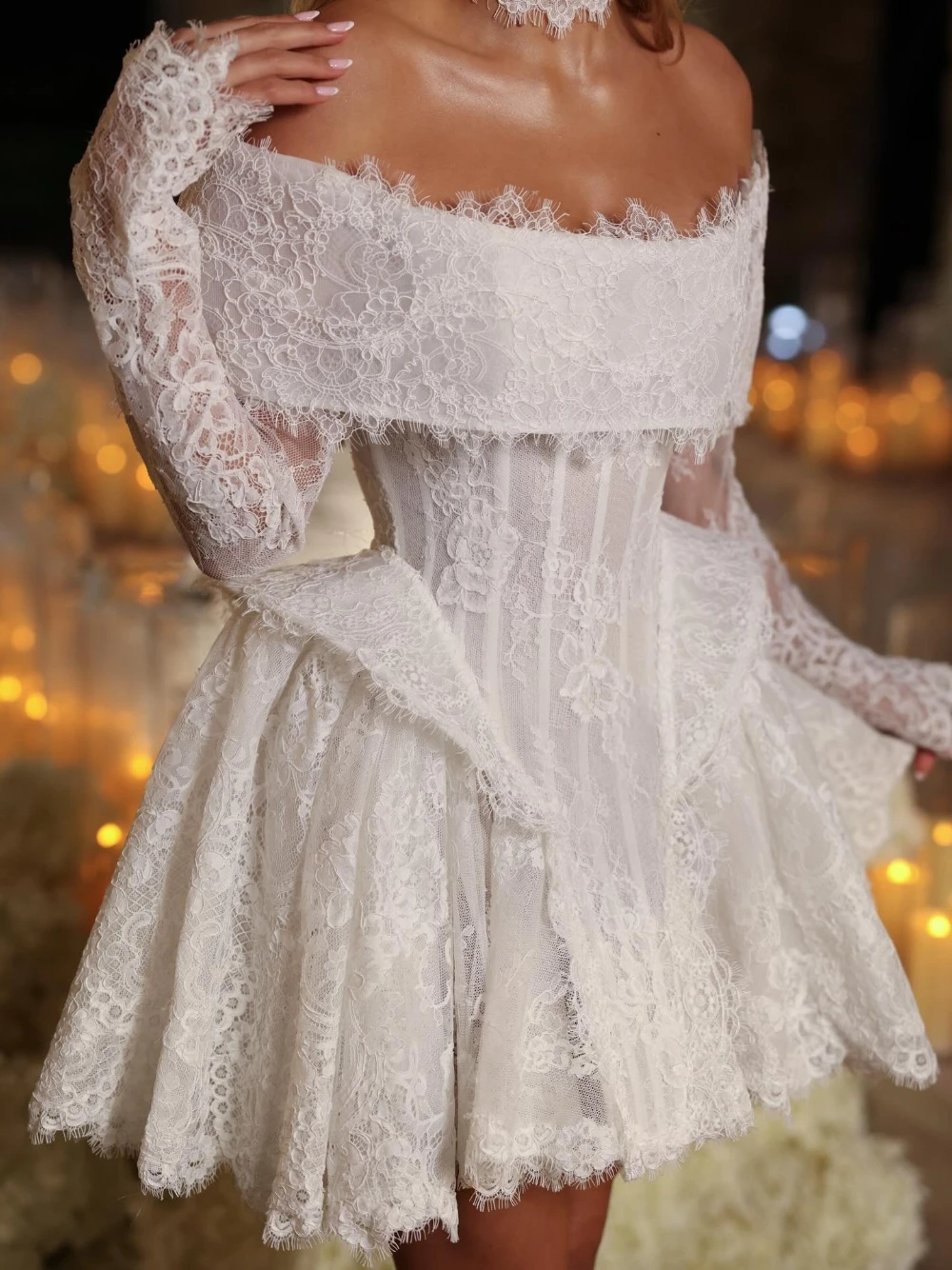 New Off-the-shoulder Short Wedding Dress Reception Lace Corset Chic Customized Bridal Gown Classy A Line Women After-party Wear