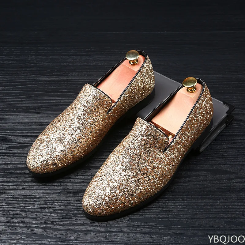 Glitter Marken Schuhe Männer Designer Luxus Loafer Männer Schuhe Britischen Stil Silber Gold Herren Schuhe Casual Große Größen Zapatos Hombre