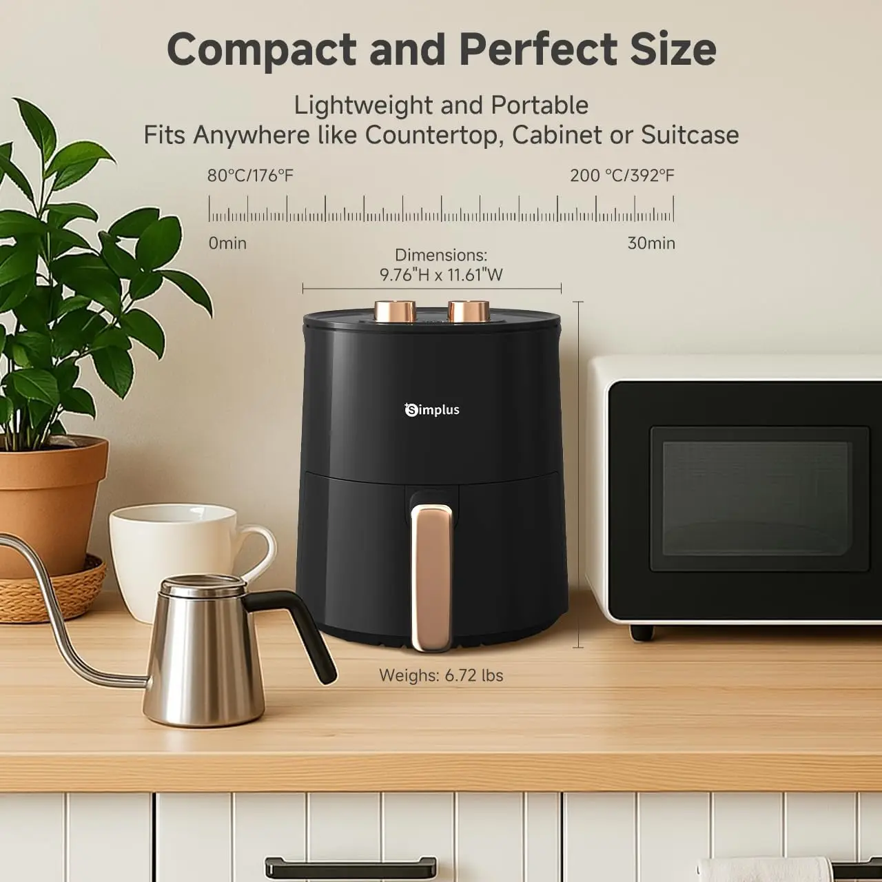 4.5-Quart Air Fryer, 1300W Oven with Adjustable Temperature, 6 Preset Cooking Modes, 392°F Rapid Crisp Technology, Hassle-Free M