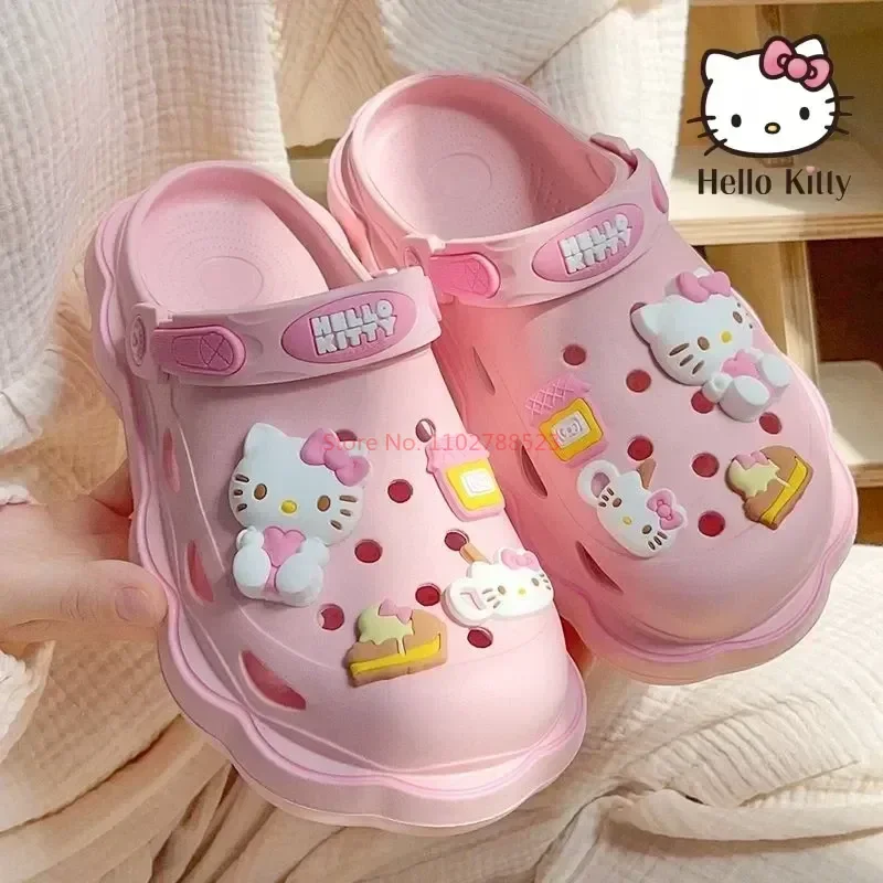 Sanrio New Cute Hello Kitty Kuromi Cinnamoroll Clogs Summer Kawaii Fashion Sandals Y2k Flat Shoes Anime Sanrio Slipper Girl Gift