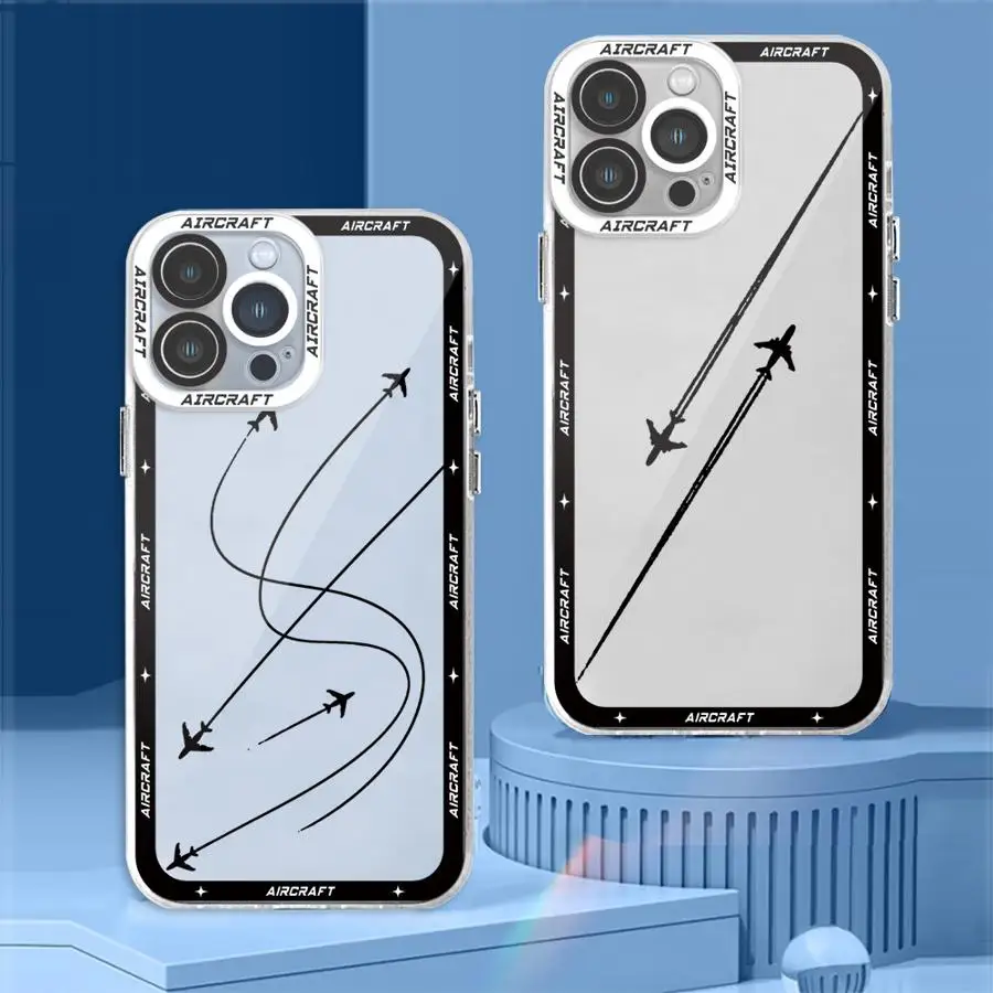 Premium Airplane Pattern Phone Case for iPhone 16 Pro 13 Pro Max SE 8 7 Plus XR 14 15 Pro Max 11 12 Mini X XS Max Clear Soft