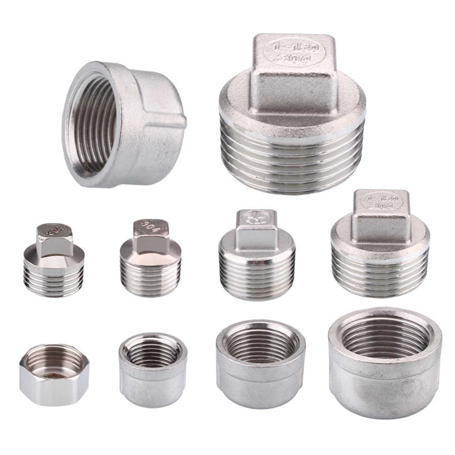 304 Stainless Steel Square Head Plug 1/8" 1/4" 3/8" 1/2 3/4 1"- 2" Female/Male Thread Hexagon Plug / Cap Tube Plug Pipe Fittings