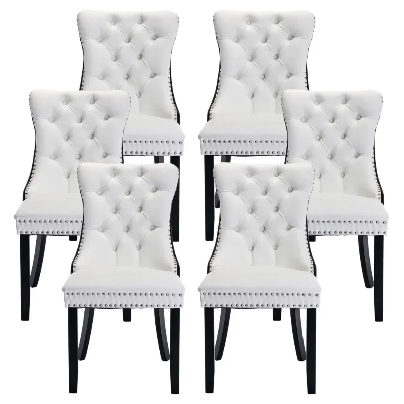 

PU Leather Dining Chairs Set of 6, Upholstered Dining Room with Ring Pull Trim & Button Back, Luxury Tufted Dining Chairs