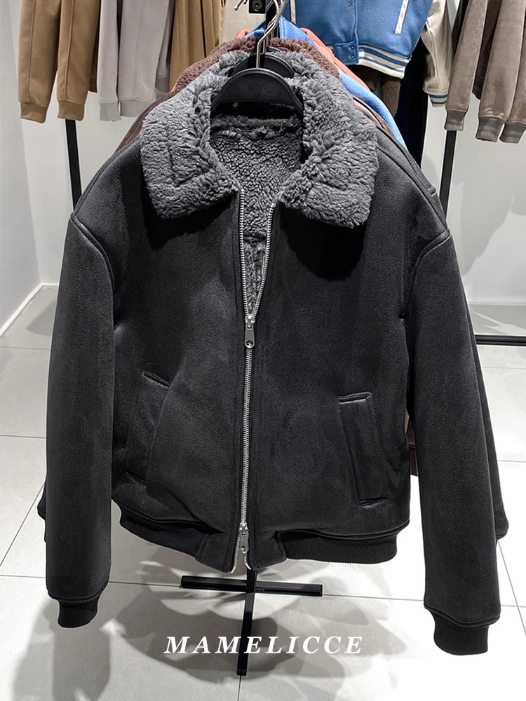 MAMELICCE Original design Synthetic lambswool Fur suede leather jackets for man Turn-down collar jackets for man leather coat