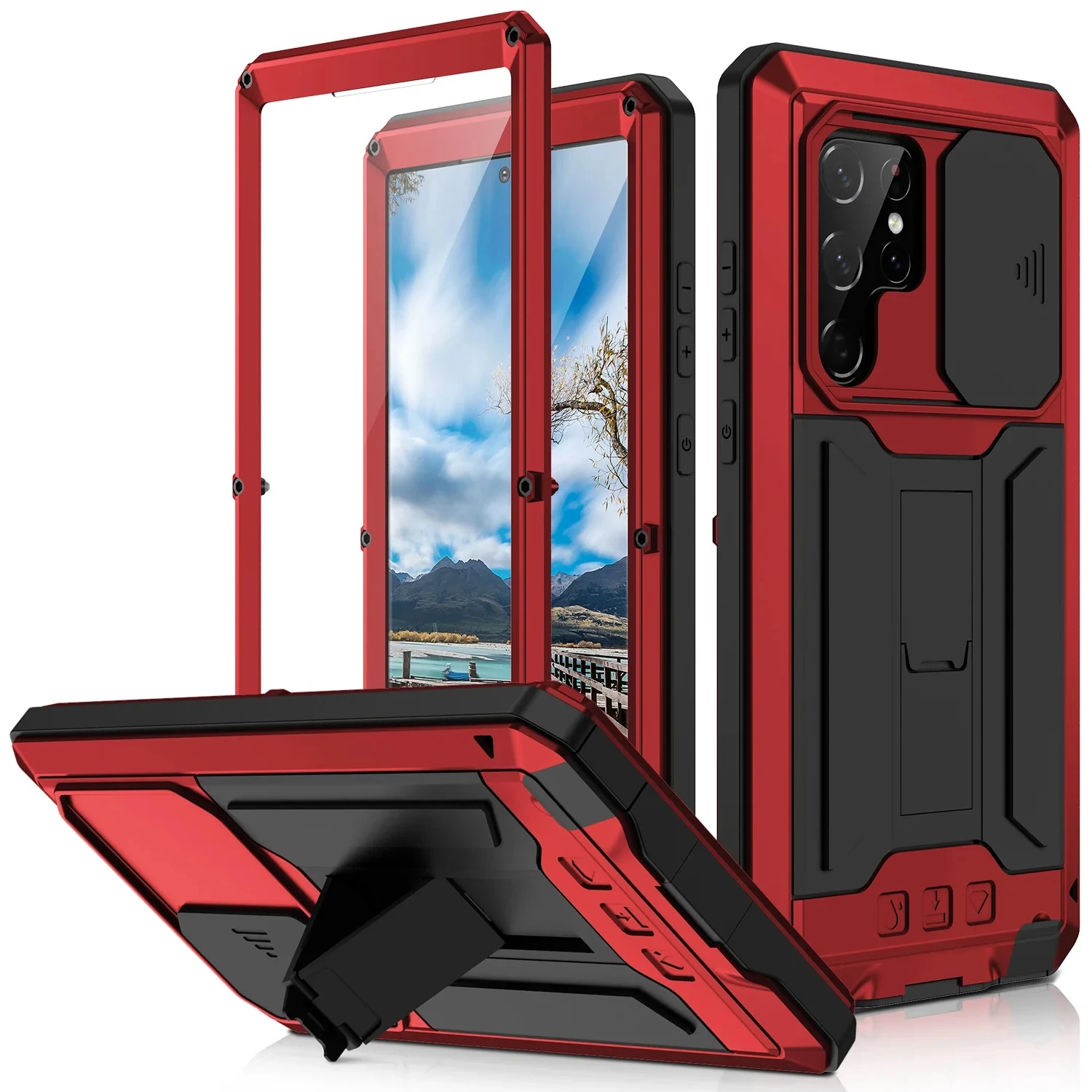 

Чехол для сверхмощной алюминиевой металлической брони Samsung S24 S23 S22 S21 Ultra Plus, противоударный защитный чехол для экрана