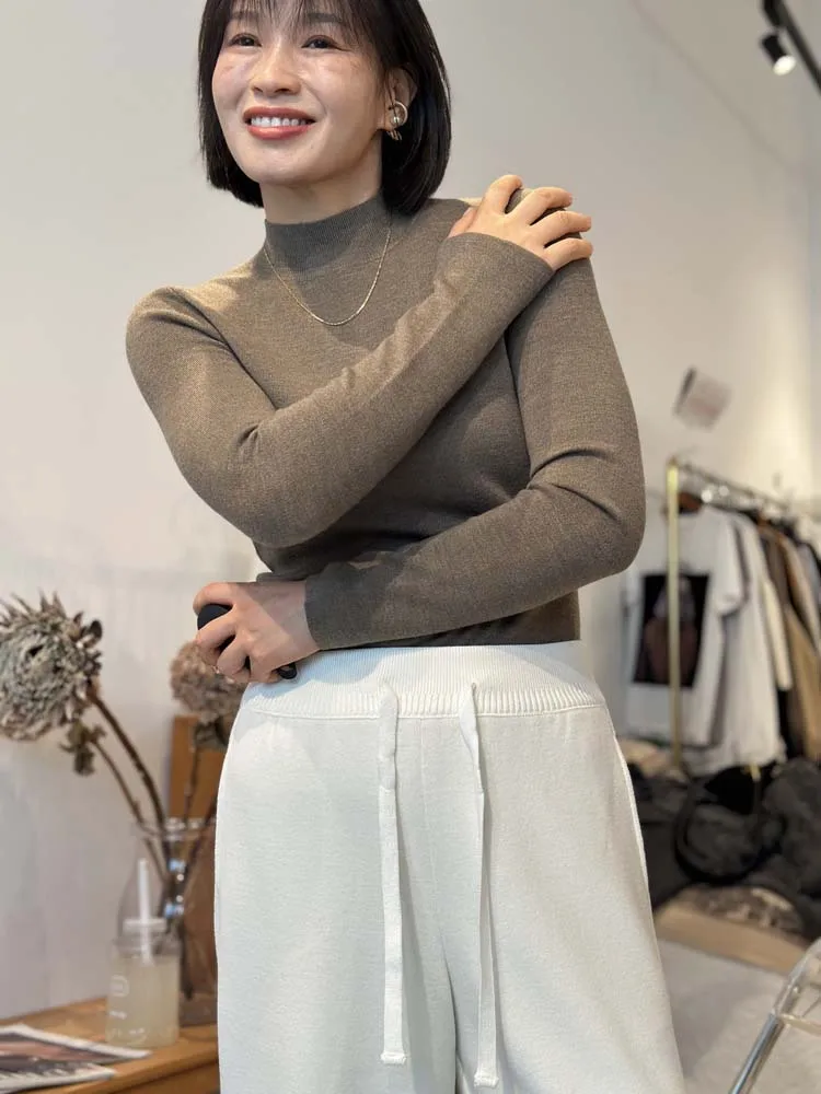 

Женский трикотажный свитер с высоким воротником, мягкий, теплый, для повседневной носки, из шерсти, с плоской вязкой...