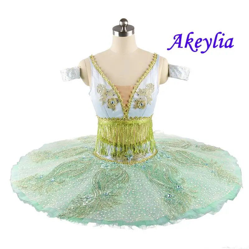 Blassgrün Split Style Professionelle Tutu Ballett Frauen Le Corsaire Variation Ballett Tutu Quaste Kostüme La Bayadere Mädchen JN0103