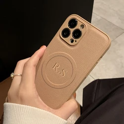 Personalized Customized Initials Name Case For iPhone 11 12 13 14 15 16 Pro Max For Magsafe Wireless Charging Classical Cover