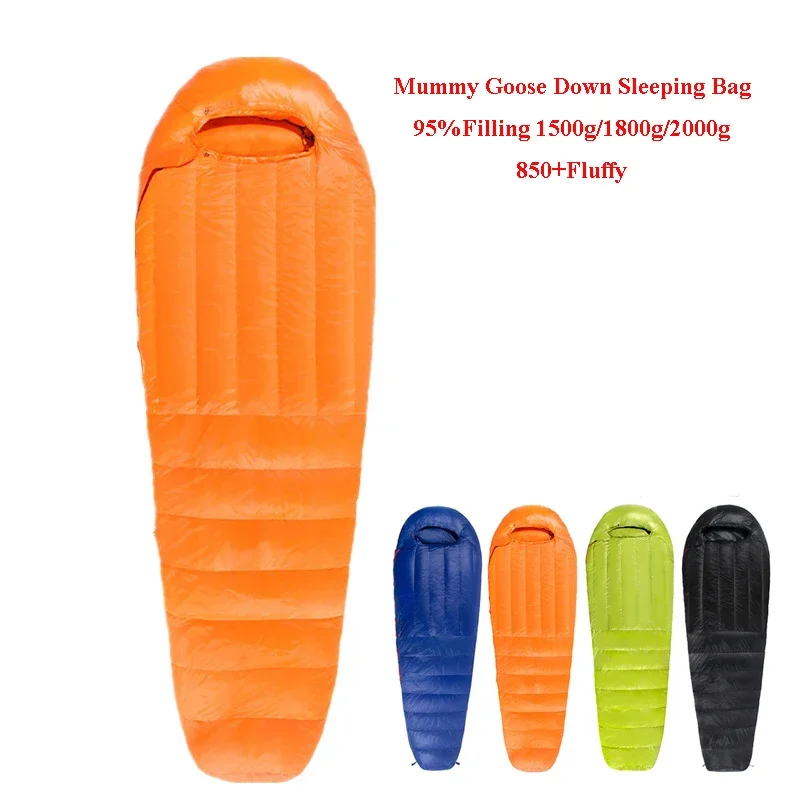 

Filling 1500g/1800g/2000g Goose Down Adult Mummy Sleeping Bag Ultralight Thickened Warm 20D Waterproof Outdoor Camping Cold