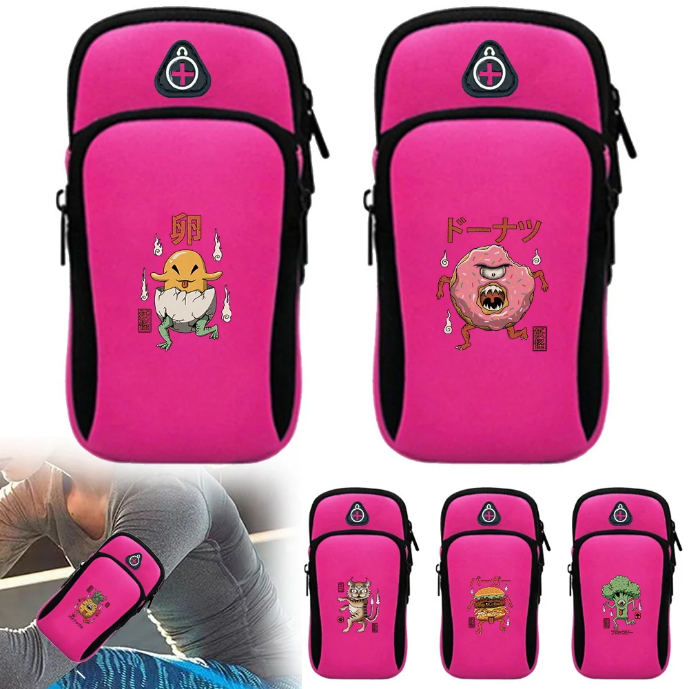 Cute Monster Pattern Cycling Phone Bags Fashion Sports Running Bag Sundries Storage Bag Portable Adjustable Zipper Arm Band Bags