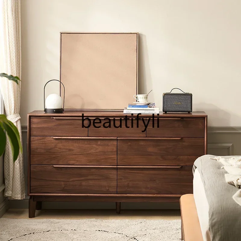 32Solid wood seven-chest cabinet North American black walnut light luxury living room multi-functional locker