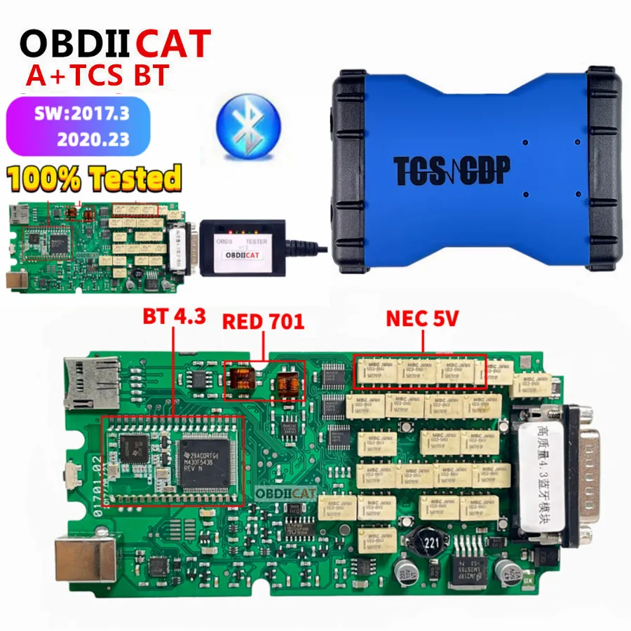 OBDIICAT 2021.11 / 2020.23 Blue With Keygen A+ Quality Single Board TCS PRO Bluetooth OBD2 Diagnostic Scanner For Car&Truck