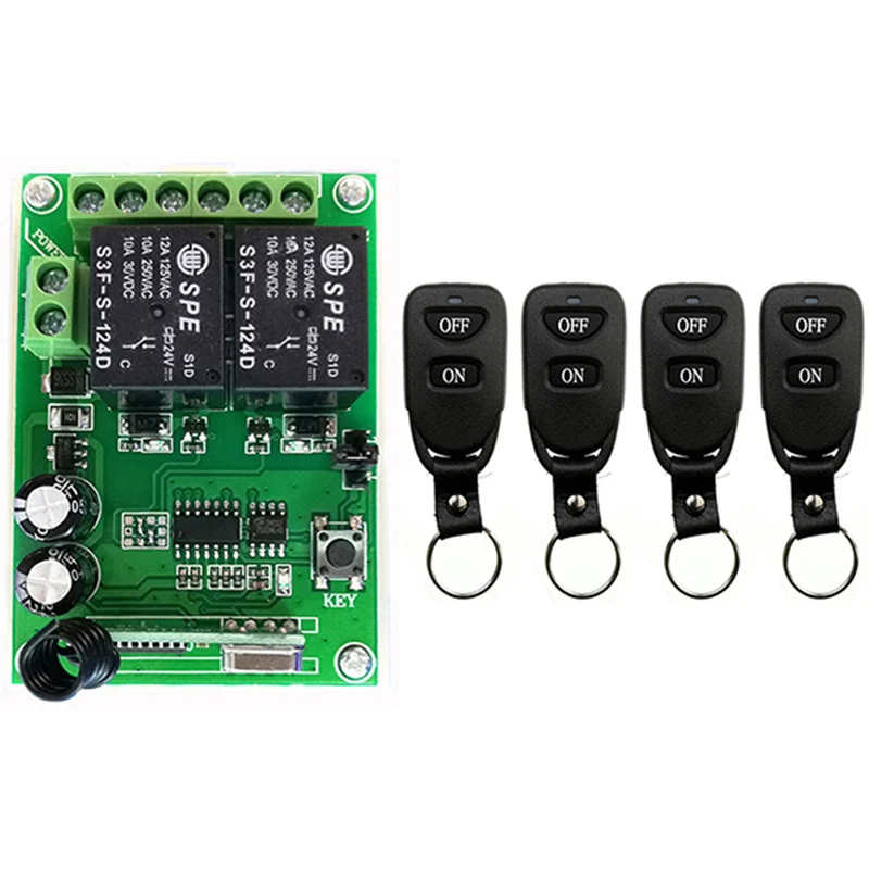 

DC24V 2CH Remote Control Light Switch Relay Output Radio Receiver Module and Belt buckle Transmitter / window/Garage Doors