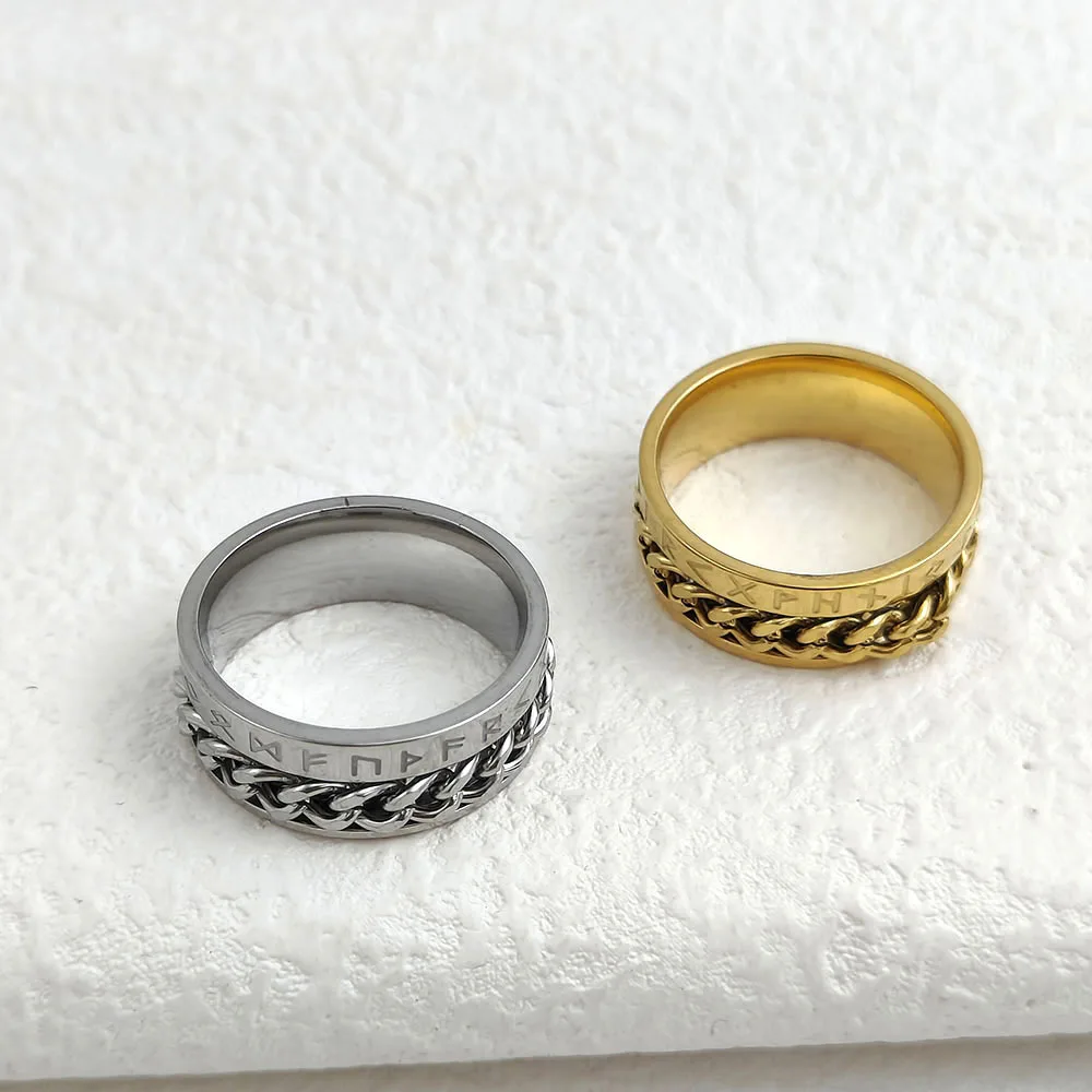 

1Pcs Titanium Steel Viking Text Chain Ring New Style Rotatable Viking Gold-plated Hip-hop Personality Culture Rings