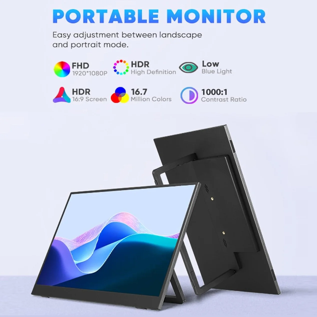 شاشة محمولة 15.6 بوصة 1080P Tybe-C HDMI Gaming Ultra-Slim IPS عرض مكبرات الصوت HDR التوصيل والتشغيل شاشة خارجية لأجهزة الكمبيوتر المحمول #5