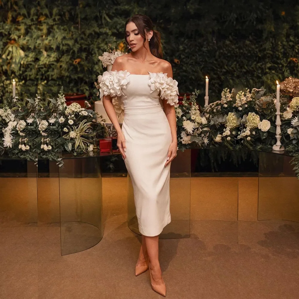 New 3D Floral Off Shoulder Wedding Dress Satin Sexy Backless Long Bridal Gown Pleated Vest Wedding Dress Customization