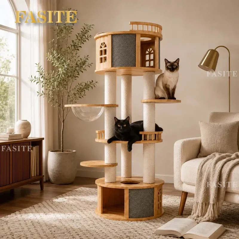 For Solid Wood Cat Climbing Frame Customized Litter Box Integrated Pet Furniture Sturdy No Debris Drop Cat Tree Tower