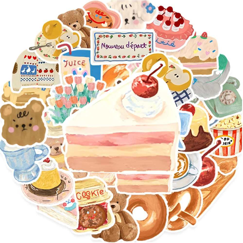 10/30/50 szt. Ręcznie Rysowane Naklejki z Misiem Ciastem, Kreskówkowe Naklejki, Śliczne Naklejki dla Dzieci, Zabawka DIY, Motocykl, Bagaż, Telefon, Kawaii, Wodoodporne Naklejki