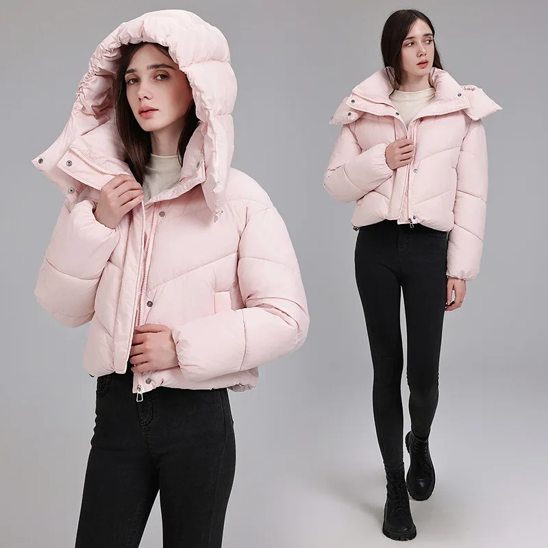 2026 Fashion Winter Short Parkas Women's Down Cotton-padded Jacket Detachable Hooded Outerwear Thicken Student Loose Bread Coats