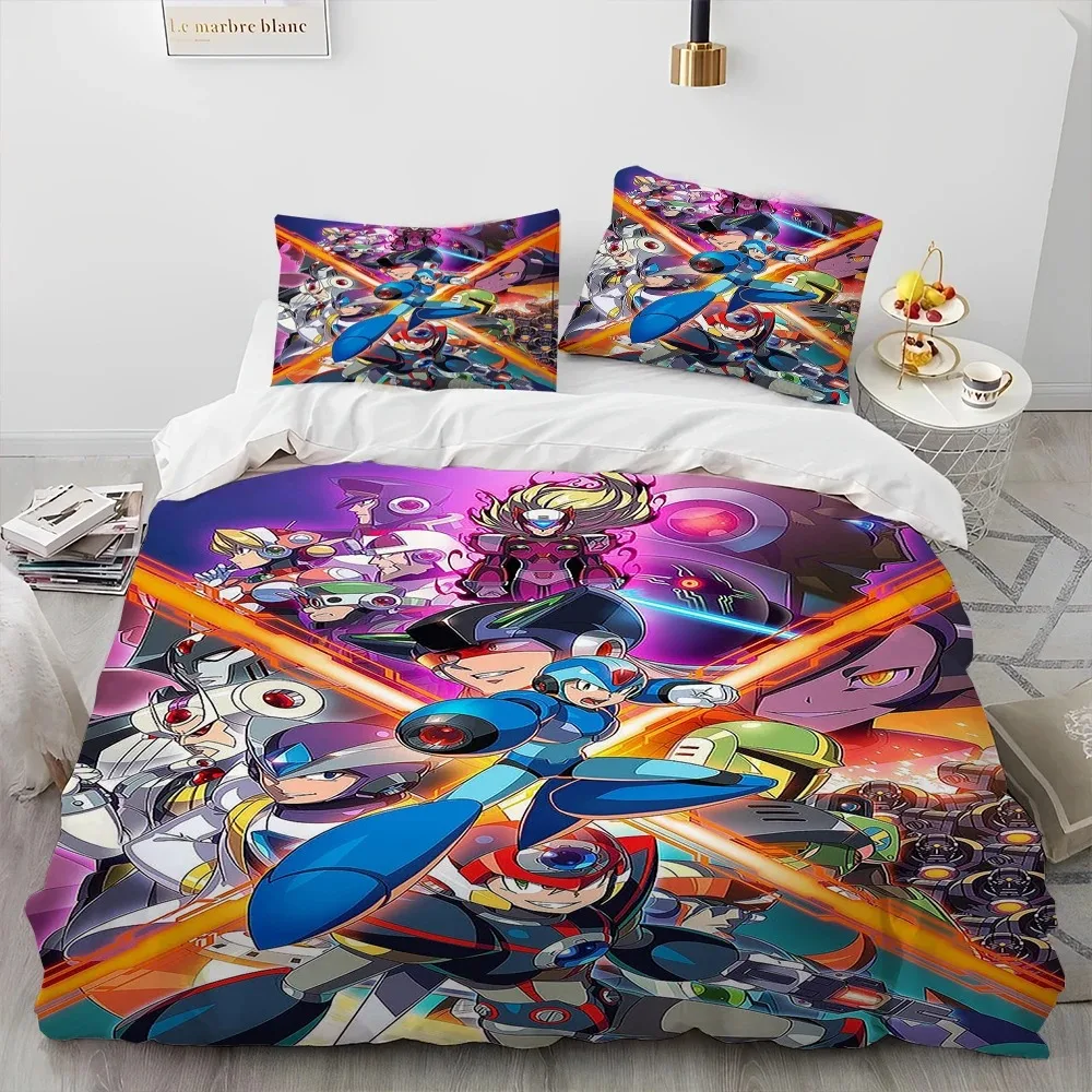 3D Rockman Megaman Game Cartoon Comforter Bedding Set,Duvet Cover Bed Set Quilt Cover Pillowcase,king Queen Size Bedding Set Kid