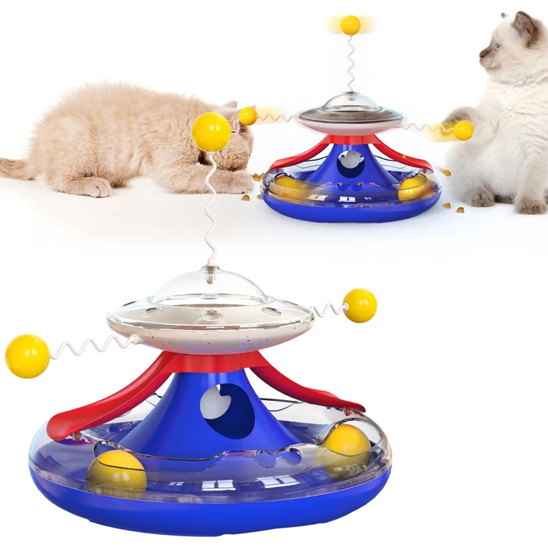 Turntable Cat Toy Puzzle Leakage Food Toy for Cats Interactive Funny Cat Stick Orbit Ball Windmill Kitty Toys Pet Accessories