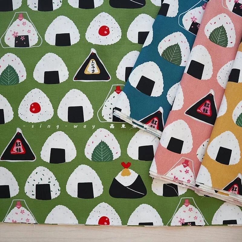 Thick Cotton Fabric with Rice Ball Print, Handmade DIY, Bag, Table Cloth, Sewing, 100% Cotton, Cute Style, CR-1726