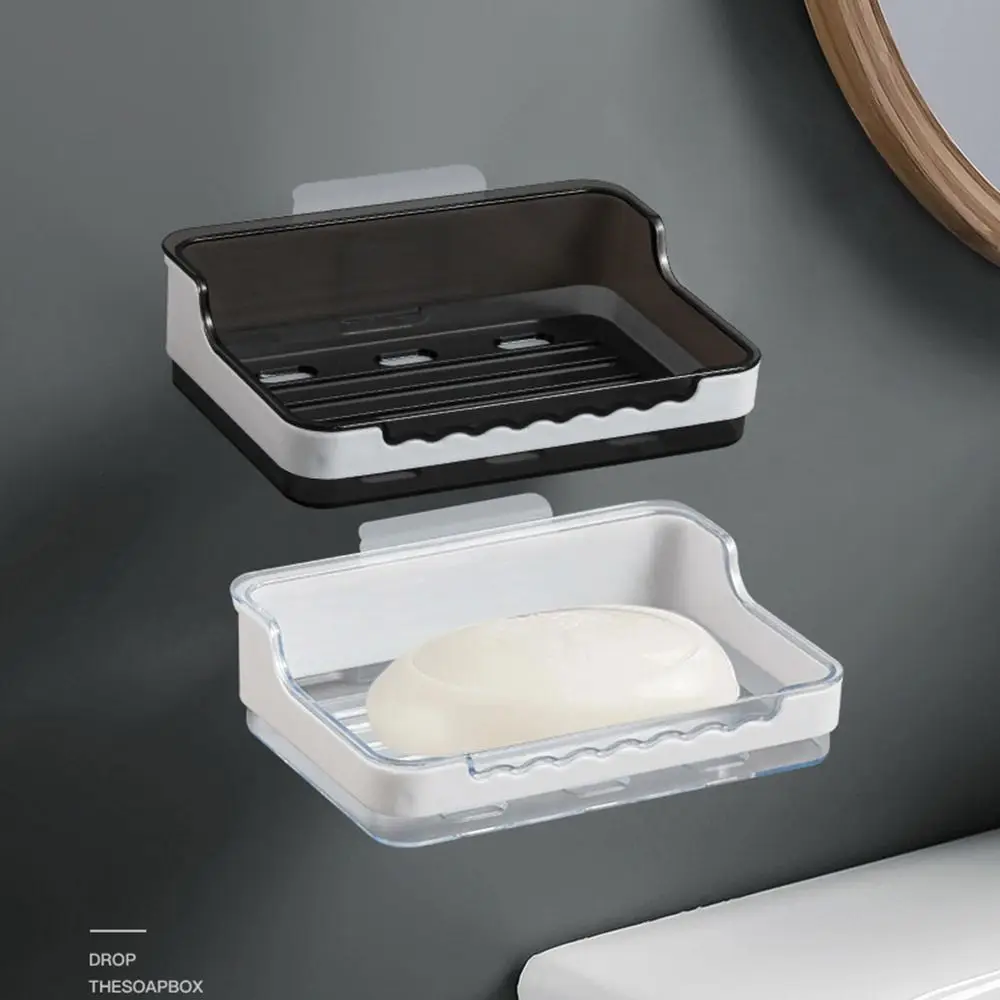 Portable With Lid Soap Holder Organizer Wall Mounted Punch-Free Soap Storage Tray Double Layers Waterproof Soap Dish Household