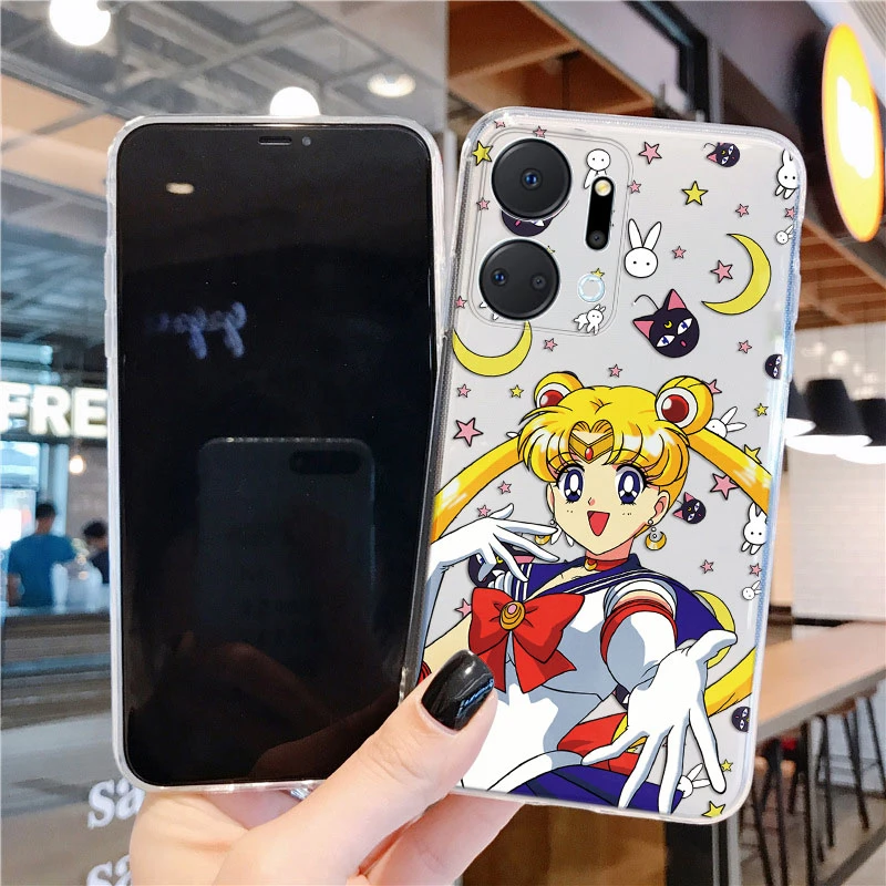 Capas transparentes do telefone para a honra, marinheiros, luas, coelho, menina, gato, anime, impresso, silicone, bonito, claro, desenhos animados, tampa do telefone, x7a, x7a