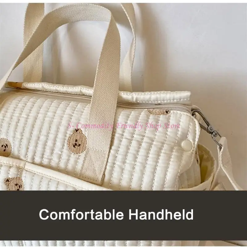 85AE Infants Nappy Bag Large Capacity Storage Bag Travel Handbag with Elegant Embroidery for Outings & Storing Baby Essential