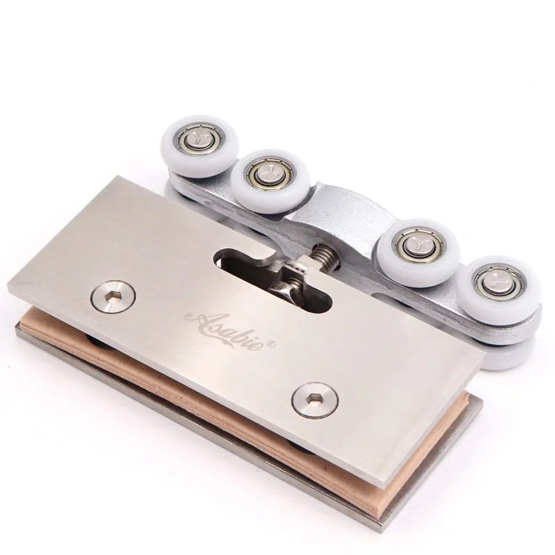 

1Set Stainless Steel Glass Door Pulley Bathroom Load Bearing Roller Sliding Door Glass Clamp Sliding Rail Glass Lifting Wheel