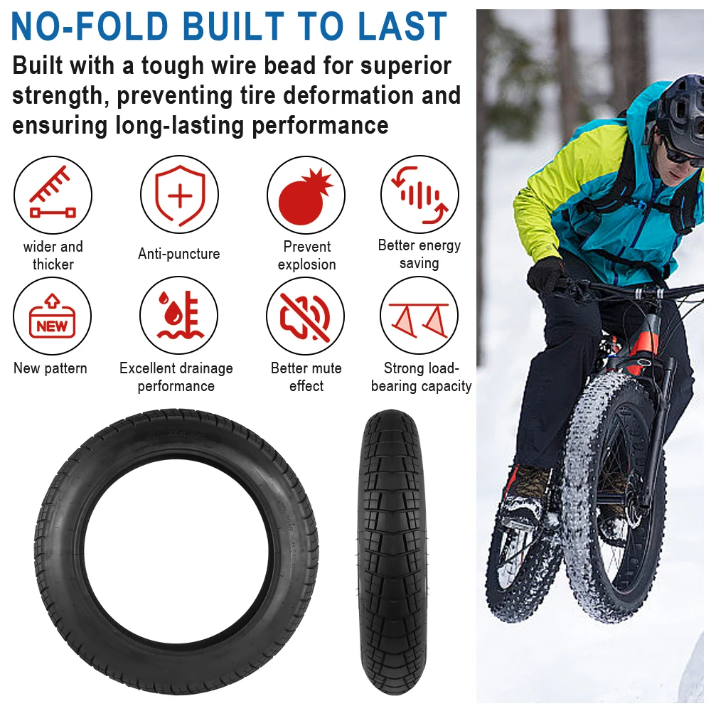 

For Electric Snowmobile Beach Bicycle Tire MTB Bicycle 20x4.5 Fat Tire Front and Rear Wheel Anti-Slip Fat Out Tire Durable Parts