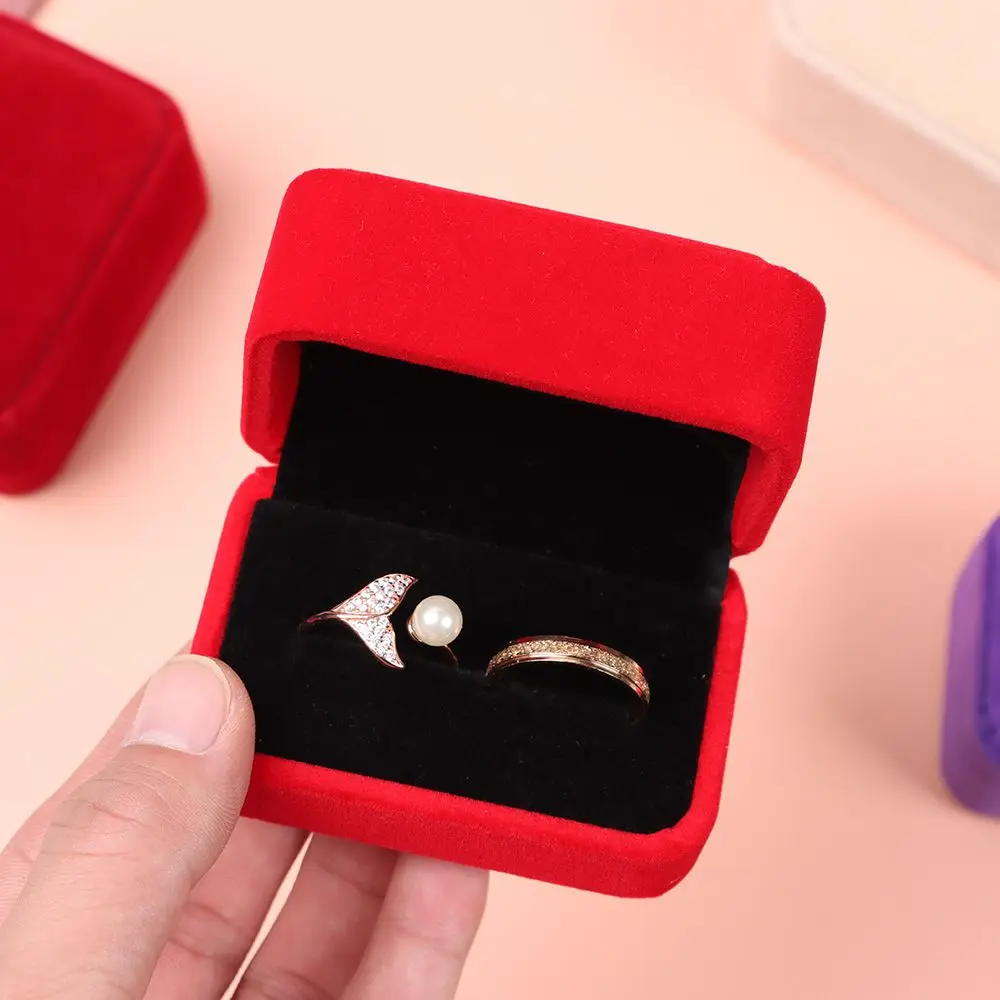 

Engagement Wedding Exquisite Couple Double Ring Box Storage Box Display Box Velvet Jewelry Case