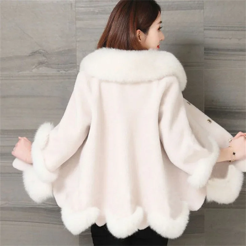 Pop Square Collar Faux Fur Coat Women Particles Imitation Sheep Shearing Coat Female Imitation Fox Fur Collar Fashion Winter Coa